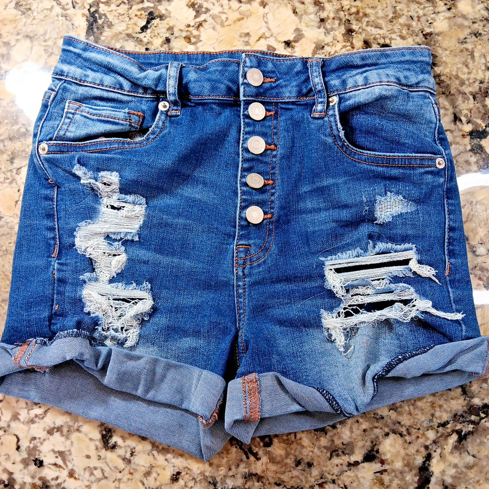 Size 26 Aeropostale Distressed Jean Shorts Button Up High Rise Womens Shorts